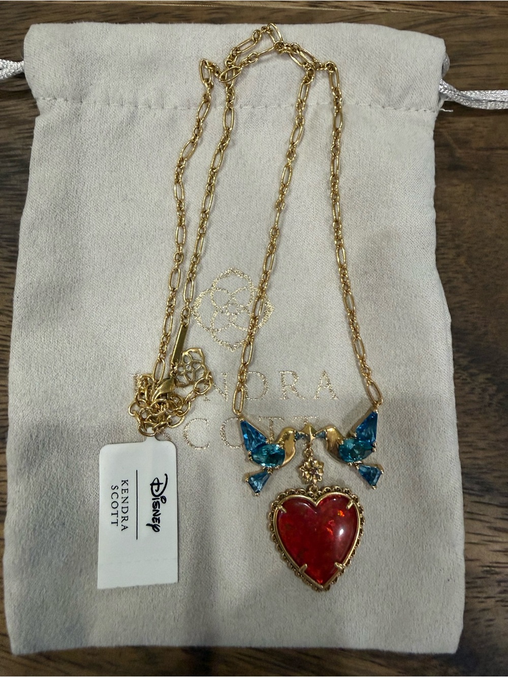 Disney x Kendra Scott Gold Necklace with Red Heart Pendant and Blue Bird Accents